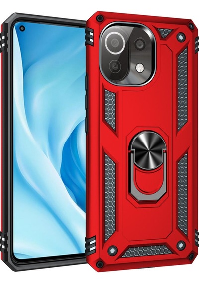Xiaomi Mi 11 Lite Uyumlu Kılıf Sofya Yüzüklü Silikon Kapak - Kırmızı