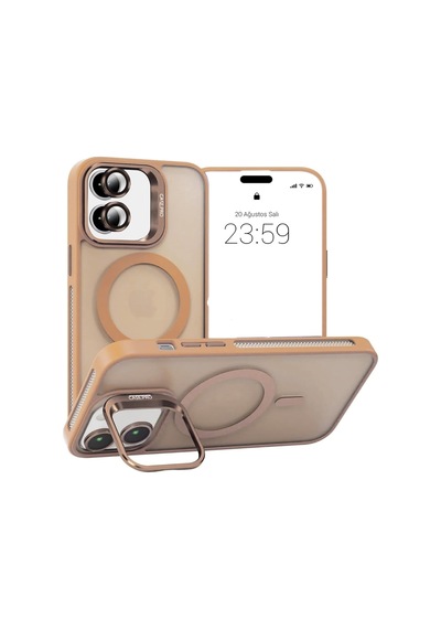 Apple Uyumlu iPhone 11 Kılıf Armor Seri Magsafe Stand Özellikli Kamera Lensli Kapak Kahverengi