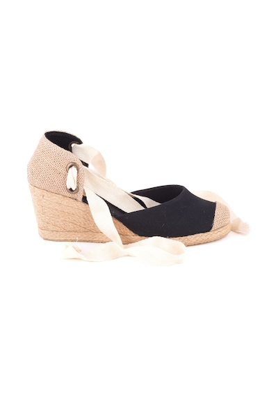 Star Tombis Gerçek Elişi Siyah Ipli Dolgu Topuk Keten Espadril Handmade Siyah