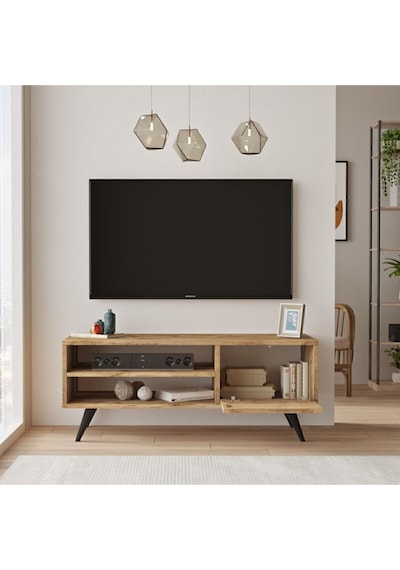 Luton Tv Ünitesi 110cm Tv Sehpası Ahşap Ayaklı Çam Lut1-a Atlantik Çam