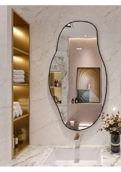 Asimetrik 75x40 Cm Konsol Aynası, Dresuar Aynası, Tuvalet Aynası, Holl Aynası, Banyo Aynası 75 X 40 Siyah