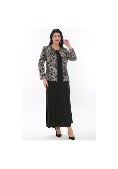 Ladies First Büyük Beden 3825 Siyah-altın Ceket+elbise Takım 001