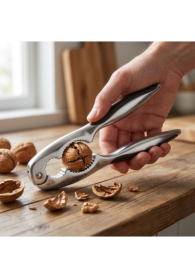Paslanmaz Çelik Ceviz Kıracağı, Fındık Ve Badem İçin Metal Kabuk Kırma Aparatı, Ergonomik Siyah Tutma Saplı, Kaymaz Kavrama Destekli Mutfak Kıracağı