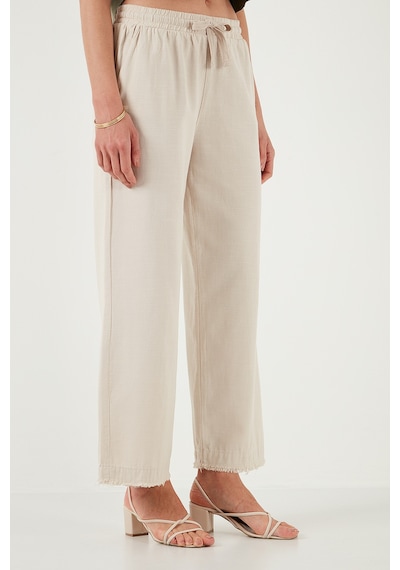 Lela Pamuklu Relaxed Fit Yüksek Bel Geniş Paça Bayan Pantolon 668Yp5275 Taş