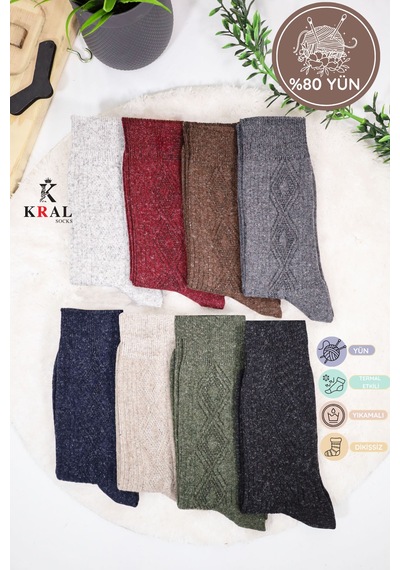 Kral Socks Kadın Koyun Yünü Lambswool Kışlık 3'lü Set Çorap ASORTİ