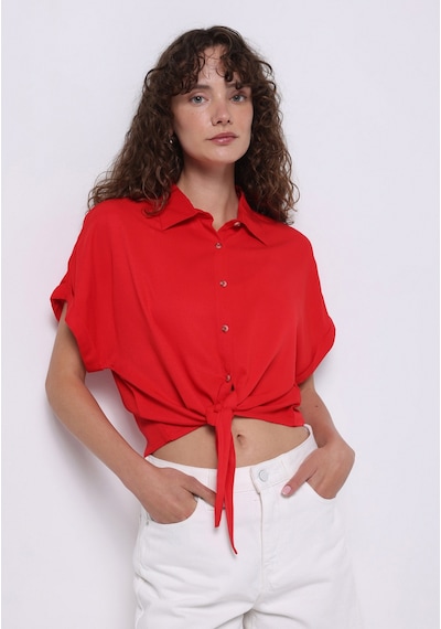 Colin's Colins Regular Fit Shirt Neck Düz Kadın Kirmizi Kısa Kol Gömlek Cl1074645 Q1.v1 Red Kırmızı