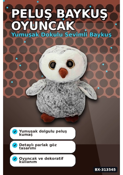30 Cm Peluş Baykuş Oyuncak - Yumuşak Dolgulu, Elde Yıkanabilir, Kahverengi-siyah Seçenekli Bx-313545 001 - Beyaz