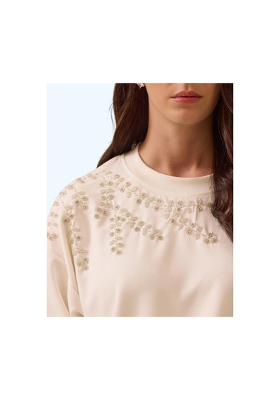 Seçil Yuvarlak Yaka Taş İşlemeli Sweatshirt Beyaz - 692505542 Beyaz