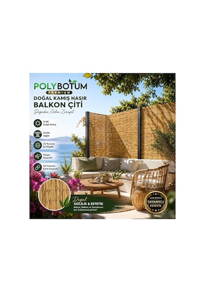 Premium Doğal Kamış Bahçe Çiti Hasır Gölgelik Balkon Teras Tavan