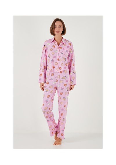 Lela Desenli Rahat Kesim Bol Paça Yazlık Bayan Pijama Takımı 6110014 Şeker Pembe