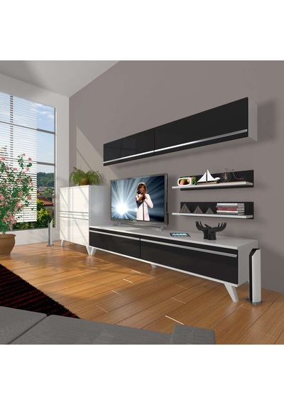 Decoraktiv Eko 6y Mdf Std Retro Tv Ünitesi Tv Sehpası Beyaz - Siyah