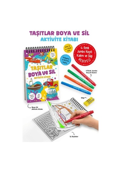 Taşıtlar - Boya Ve Sil Aktivite Kitabı / 3 Yaş + - Ezjı-753207