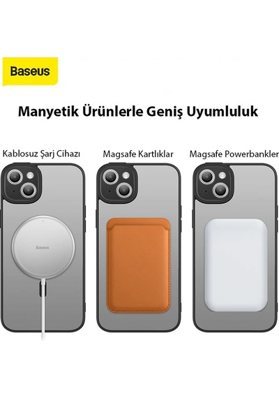 Baseus Frame Series İphone 14 Plus 6.7 Kamera Koruyuculu Magsafe Kılıf + Tempered Ekran Koruyucu Set- 5775