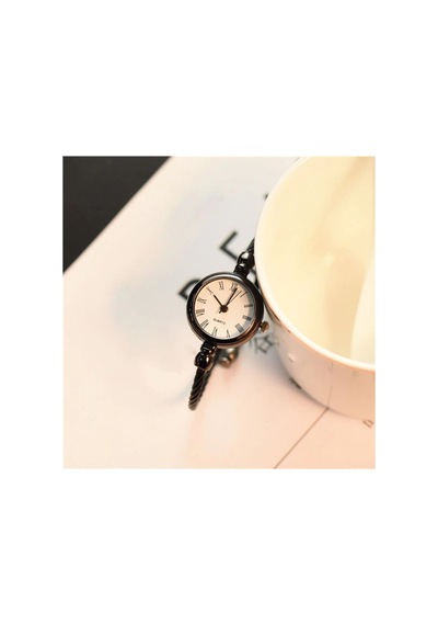 Siyah-beyaz Ince Bileklik Yuvarlak Vintage&retro Saat Siyah - Gümüş