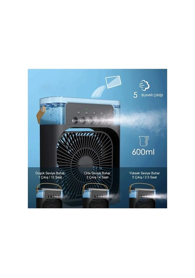 Ers- Taşınabilir Işıklı 5 Spreyli Vantilatör Buzlu Buharlı Vantilatör Mini Fan Nemlendirici