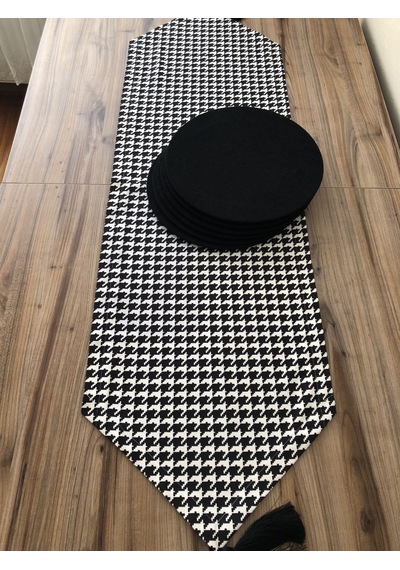 Siyah Kazayağı Desenli Runner & Supla Çok Renkli