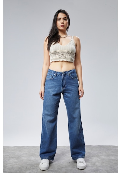 Cedy Denim Cedy Denım Yüksek Kalite Kadın Palazzo Yüksek Bel Cotton Jean Pantolon Mavi