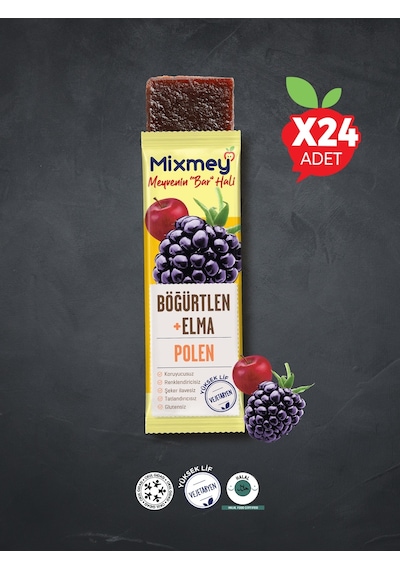 Mixmey Bee Polen Böğürtlen Meyve Barı 24 Adet | Atıştırmalıklar – Glutensiz (25GR X 24 ADET)