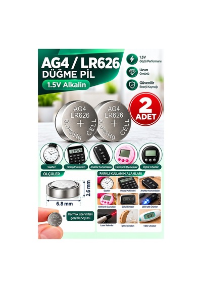 Ag4 Lr626 Saat Pil 1.5v 2 Adet Rio Ag4 Lr626 Para Pil Lityum Düğme Pil Araba Kumandası Baskül Tartı Pili Saat Cihaz Pili