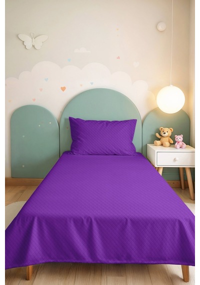 Mor Kapitone Genç Odası Tek Kişilik Pike Takımı - Düz Renk Modern 160x220 Cm Kapitone Yatak Örtüsü Perde Örtü Akışı