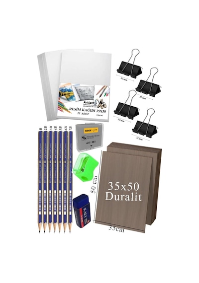 Karakalem Eskiz Çizim Seti Durolit Seti 35x50 Cm 1 Paket Resim Kağıdı Faber Dereceli Kalem Seti Hamur Silgi Sınav Silgisi
