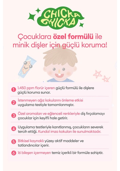 Renkli, Meyve Aromalı, Çürüklere Karşı Etkili Çocuk Diş Macunu Seti Kundal Chicka Smile Kids Toothpaste Set