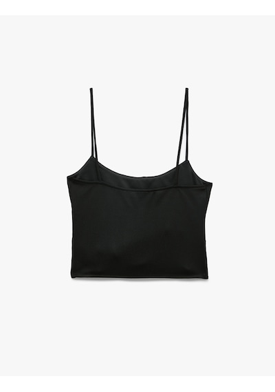 Koton Slim Fit Korse Detaylı Askılı Viskon Crop Top Siyah 7wal30048ık