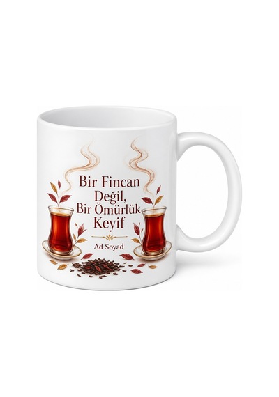 Tavşan Kanı Çay Temalı Baskılı Kupa Bardak Çay Severlere Özel Hediye Beyaz / Çok Renkli