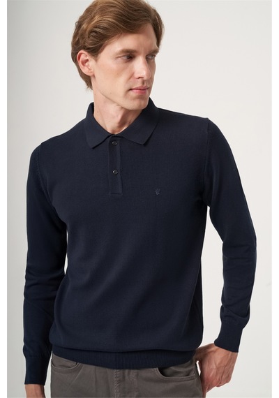 İmza Lacivert Polo Yaka Uzun Kol Örme Comfort Fit Pamuklu Kazak 1012265150