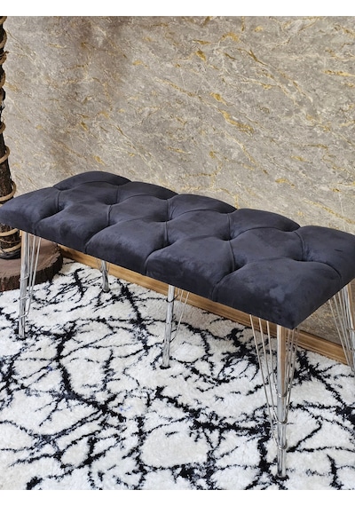 Zafir Metal Krom Tel Ayaklı 100 Cm Puf Bench - Puf - Bench - Oturak - Mutfak Oturağı - Antre Oturağı Füme