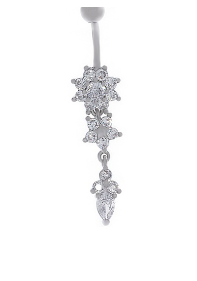 Kadın Çiçek Model Sallantılı Çelik Piercing Gümüş