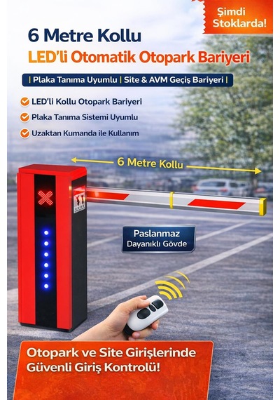 Avax Mc6 Led Li 6 Metre Kollu Otomatik Otopark Bariyeri Uzaktan Kumandalı Site & Avm Araç Giriş Sistemi