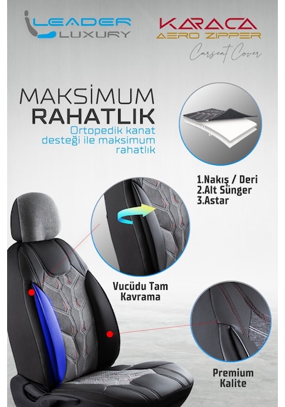 Bmw 3 Serisi 320cd Uyumlu Lüx Deri Detaylı Keten Oto Koltuk Kılıfı Ön Arka Takım Karaca Füme