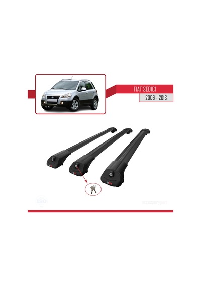 Fiat Sedici 2006-2013 Arası İle Uyumlu Ace-1 Ara Atkı Tavan Barı Siyah 3 Adet Bar