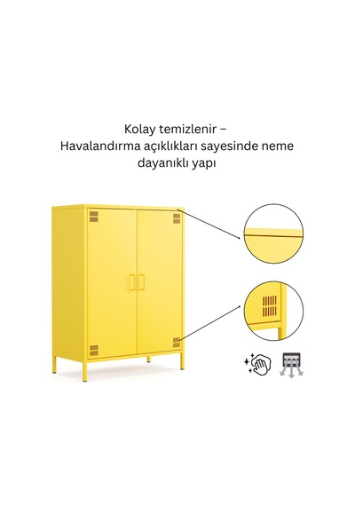 Pera Metal Dolap 2 Kapılı 80,50 X 40 X 109,50 Cm Ral 1018 Sarı