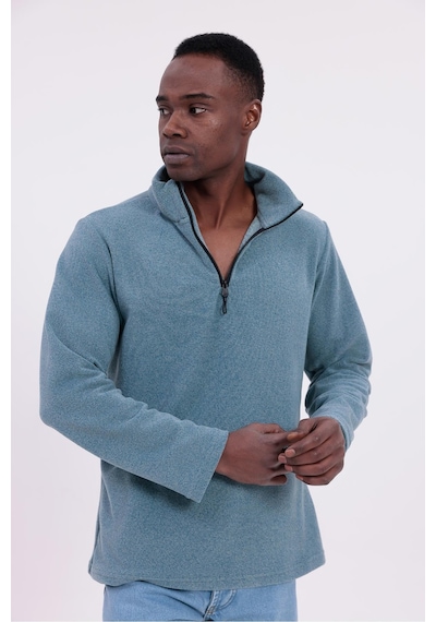 Freemen Erkek Fit Dik Yaka Yarım Fermuarlı Sweatshirt Polar Mavi