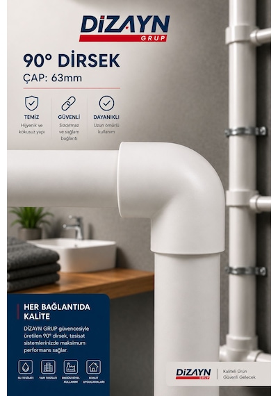 Dizayn Pprc 90 Derece Dirsek 63 Mm 3 Adet Pn25 Temiz Su Tesisat Boru Ek Parçası