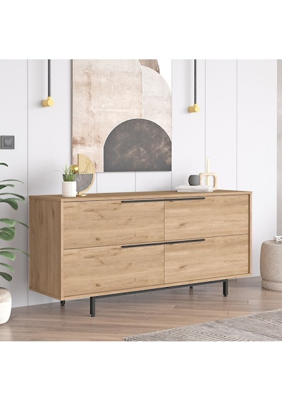 Bohem Konsol 160cm 4 Kapaklı Metal Ayaklı Sepet Boh3-s Kahverengi