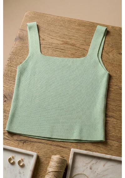 Rovebella Vera Kare Yaka Fitilli Crop Yeşil