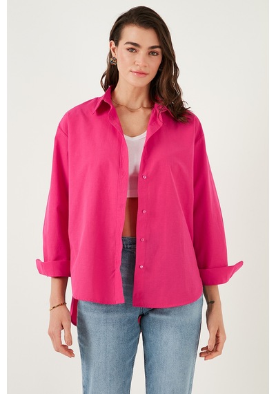 Lela Pamuklu Regular Fit Önü Kısa Arkası Uzun Oval Kesim Bayan Gömlek Cf25S163867 Fuşya