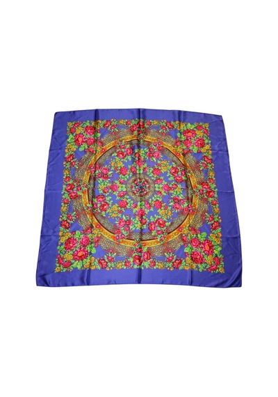 Tikitonki Kare Kesim Çiçek Desenli Saten Mor Eşarp - 90x90 Çok Renkli Çok Renkli