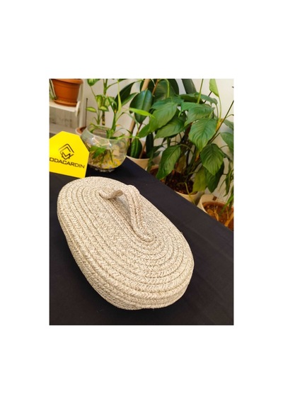 Hasır Jüt Sepet Oval Kapaklı Organizer Düzenleyici 30x20x10 Cm Taş Taş