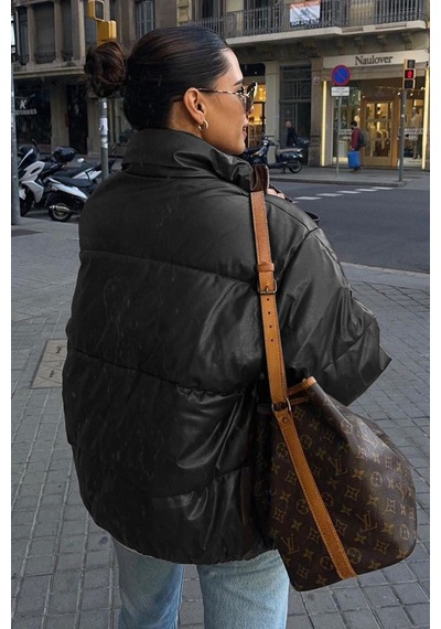 Madmext Siyah Oversize Basic Deri Mont Mg1387-siyah Siyah