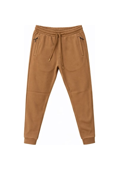 Plus Scorpion Erkek Slim Fit Eşofman Altı Pamuklu Kumaş, Fermuarlı Cepli, Rib Paça Camel