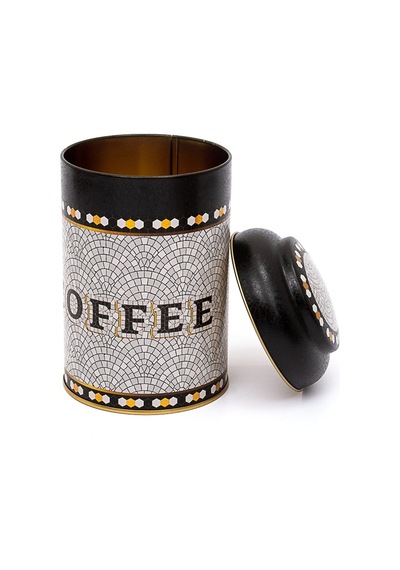 Mosaic Coffee Desenli Yuvarlak Metal Kutu, 10.5 X 15 Cm, 1.1 Lt