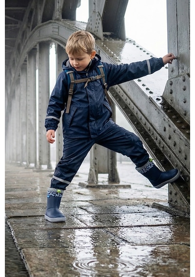 Hopfrög Rain Boots Süper Mat Lacivert Suya Ve Soğuğa Dayanıklı Barefoot Çocuk Botu Lacivert
