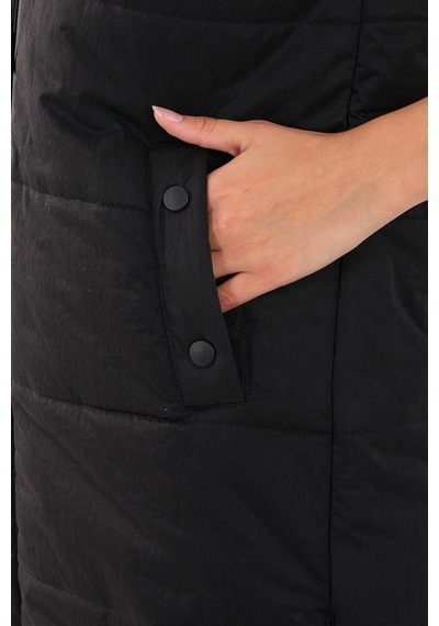 Maraton Sportswear Comfort Kadın Kapşonlu Kolsuz Basic Siyah-siyah Yelek 21402-siyah-siyah Siyah - Siyah