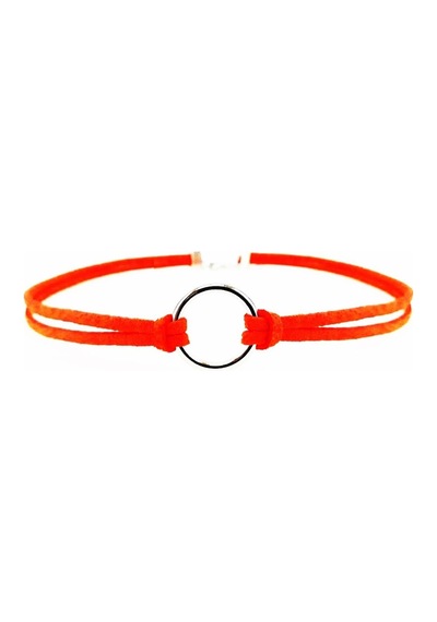 Turuncu Süet Halka Kadın Choker Kolye Gümüş