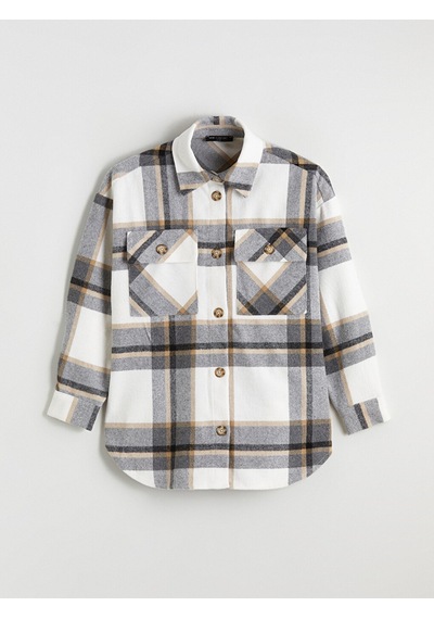Lcw Comfort Gri Ekose Oversize Kadın Gömlek