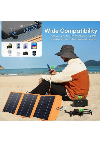 10.000mah Güneş Enerjili Solar Powerbank 3 Panelli-1480 BEYAZ